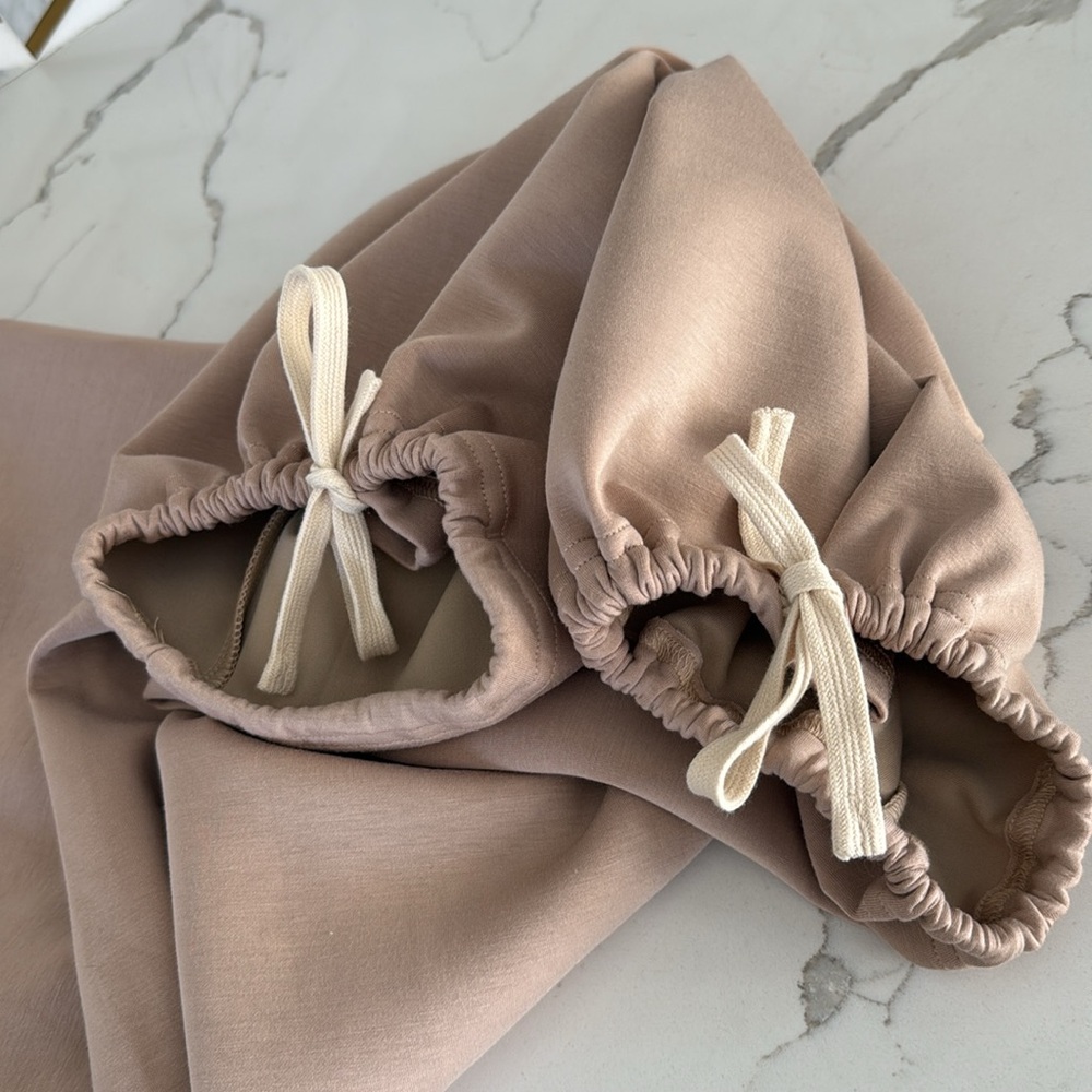 NAP Loungewear Oversized Wide Leg Pants With Tie Hem Tan Color Womens Size Large - Picture 14 of 16